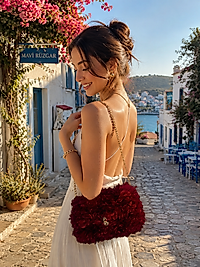 Bordo kanvas çiçekli çanta